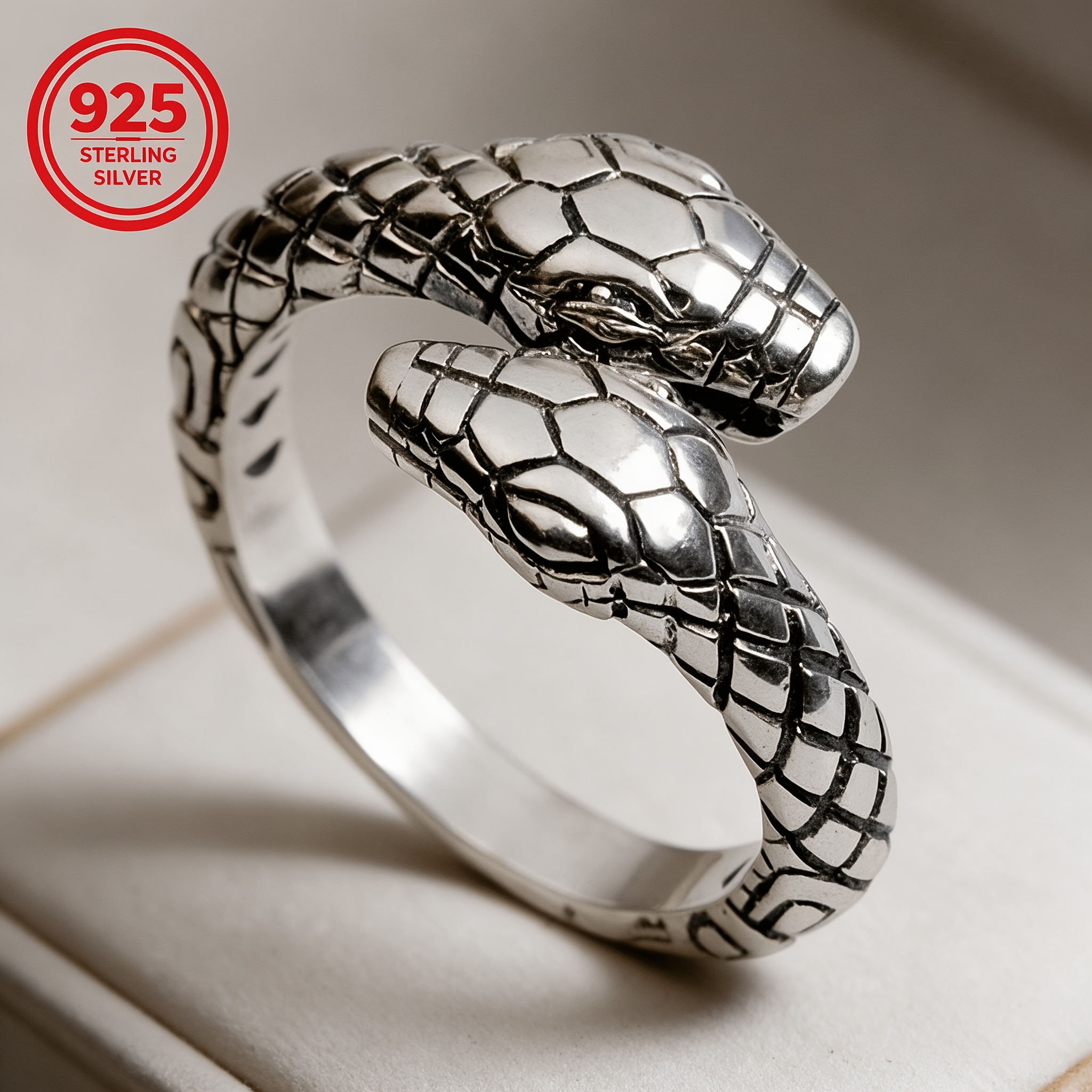 925 Silver Vintage Serpent Adjustable Ring, Gift for Couples